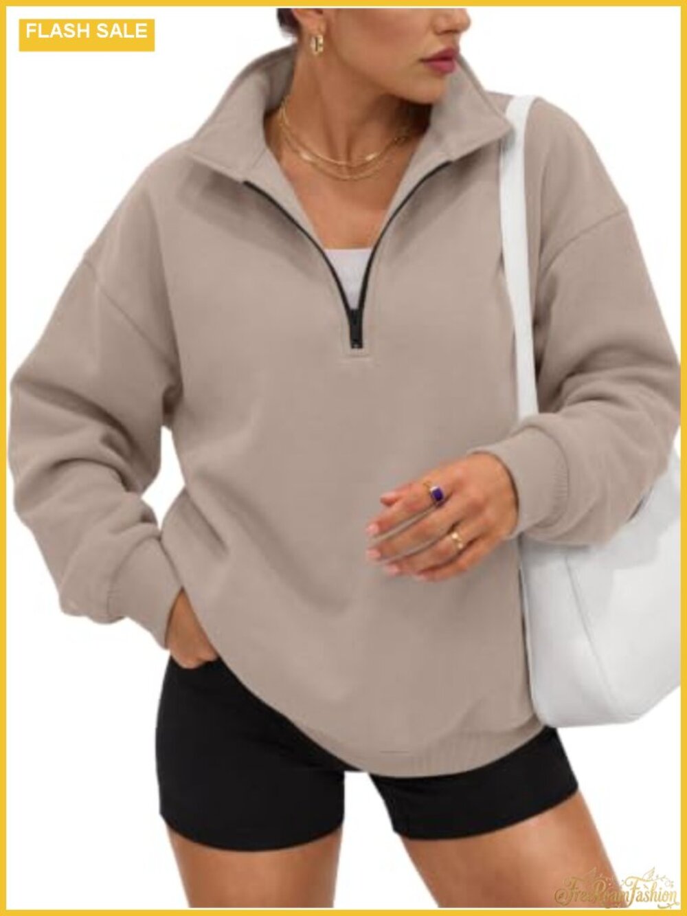 Oversized Half Zip Fleece Sweatshirt Cotton Blend Mock Neck Pullover